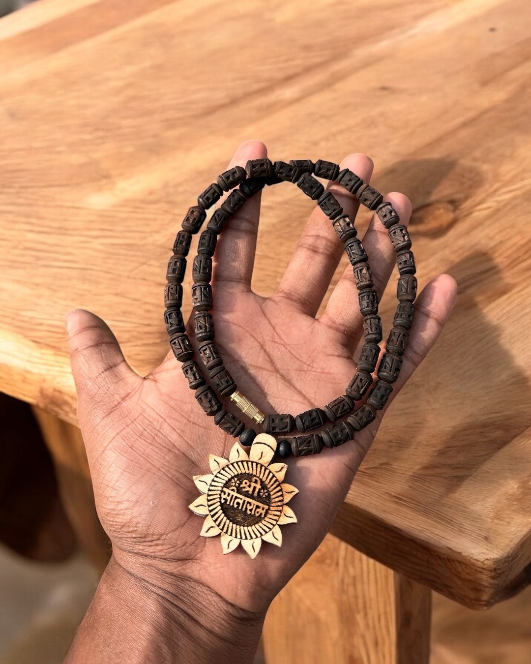 Photoroom_20251226_123447 Shri Sita Ram Locket & Ram Name Dark Brown Original Tulsimala - Image 1